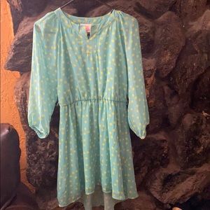 Green and yellow polka dot dress